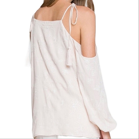 FREE THE ROSES Embroidered Floral Cutout Cold Shoulder Long Sleeve Tassel Top - Picture 2 of 12